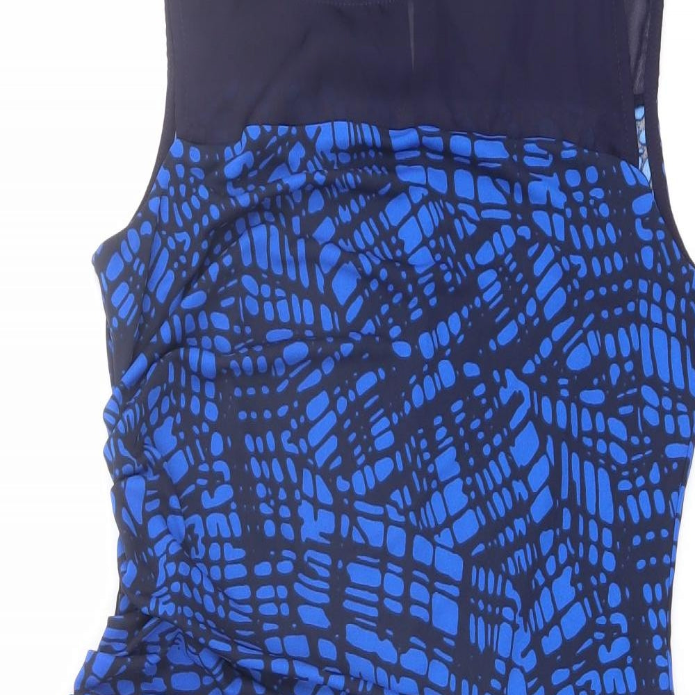 NEXT Womens Black Geometric Polyester Tank Dress Size 14 Round Neck Button