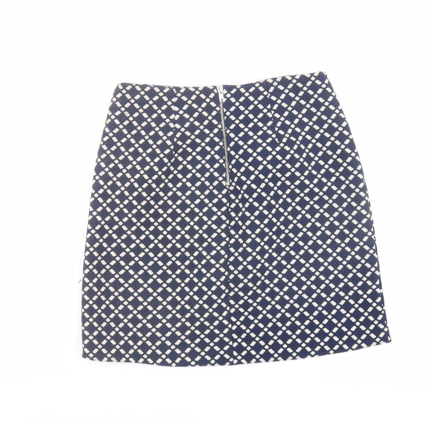 New Look Womens Blue Geometric Polyester A-Line Skirt Size 6 Zip