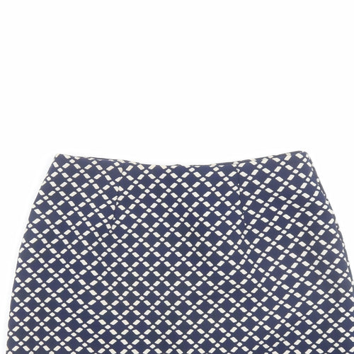 New Look Womens Blue Geometric Polyester A-Line Skirt Size 6 Zip