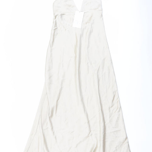 Zara Womens Beige Polyester A-Line Size XS V-Neck Zip - Open Back