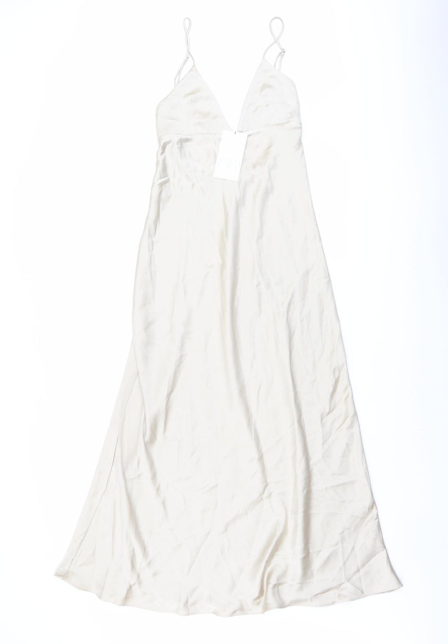 Zara Womens Beige Polyester A-Line Size XS V-Neck Zip - Open Back