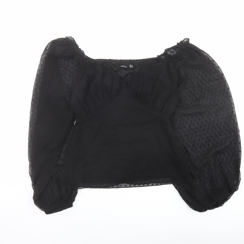 Boohoo Womens Black Polyester Basic Blouse Size 10 V-Neck - Sheer Sleeves