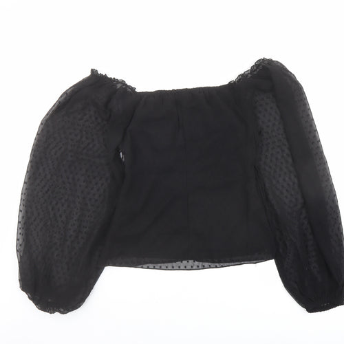 Boohoo Womens Black Polyester Basic Blouse Size 10 V-Neck - Sheer Sleeves