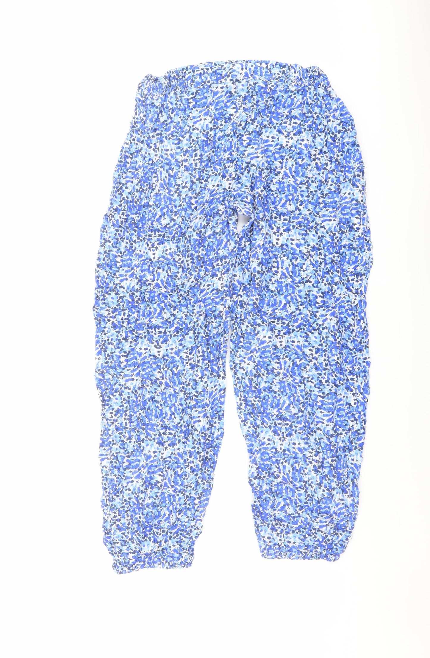 Marks and Spencer Womens Blue Geometric Viscose Trousers Size M L25 in Regular