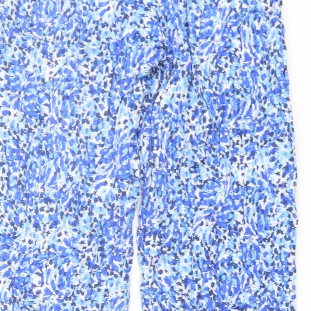 Marks and Spencer Womens Blue Geometric Viscose Trousers Size M L25 in Regular