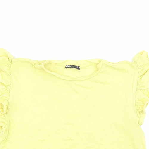 Zara Womens Green Cotton Basic T-Shirt Size S Crew Neck
