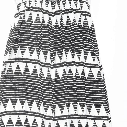 H&M Womens Black Geometric Polyester Maxi Size 12 Round Neck Button
