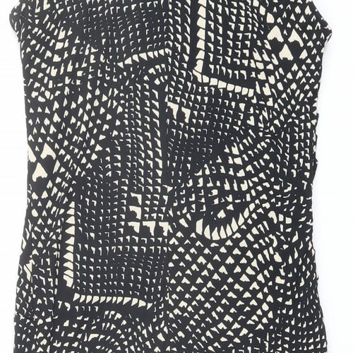NEXT Womens Black Geometric Polyester Shift Size 14 Round Neck Button