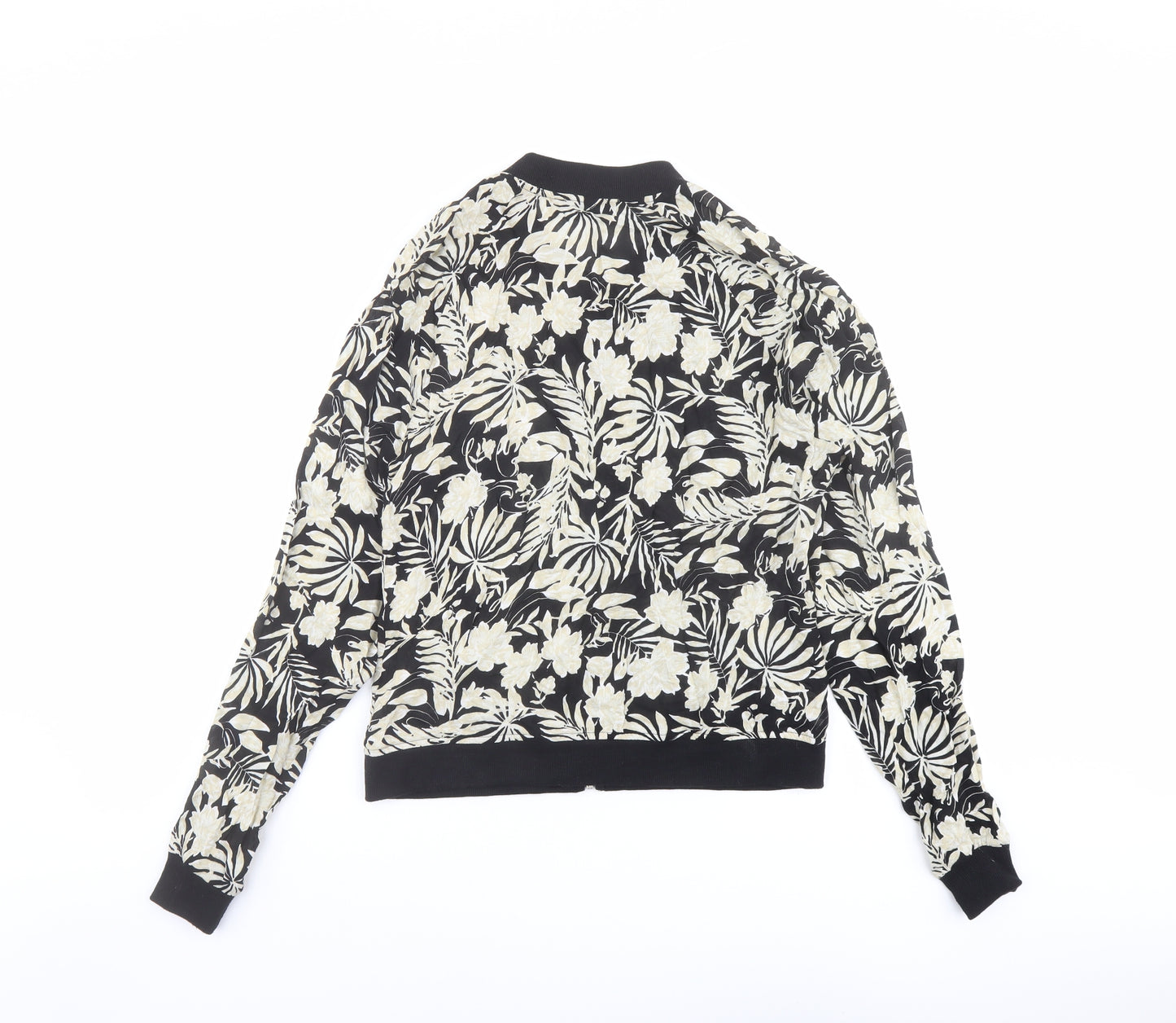 Select Womens Black Floral Bomber Jacket Jacket Size 12 Zip