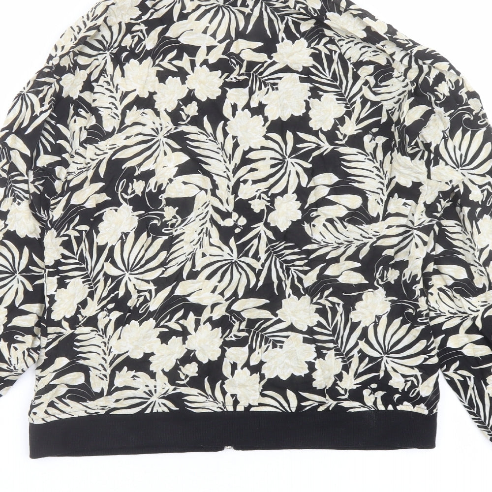 Select Womens Black Floral Bomber Jacket Jacket Size 12 Zip