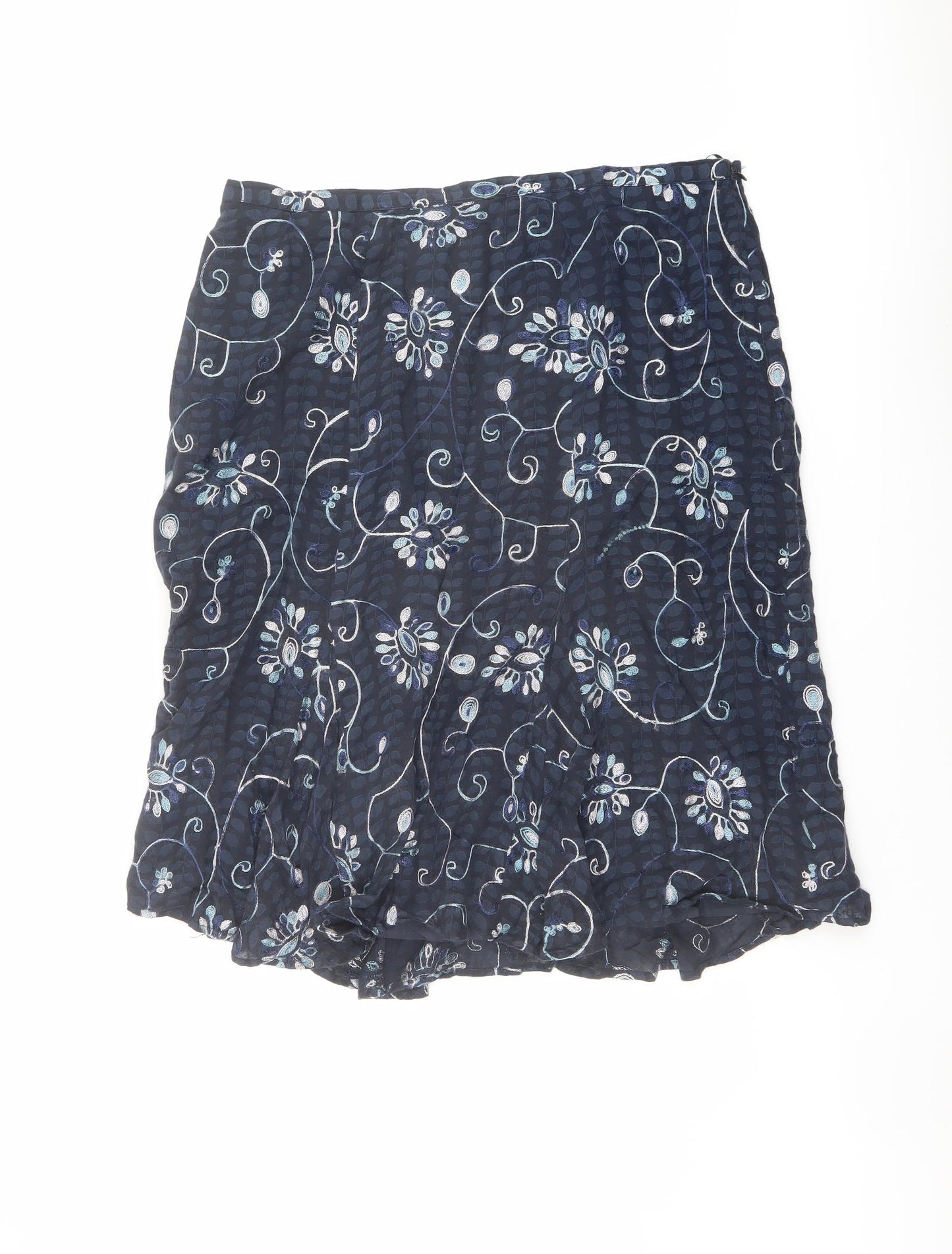 CC Womens Blue Floral Cotton Swing Skirt Size 16 Zip