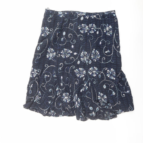 CC Womens Blue Floral Cotton Swing Skirt Size 16 Zip
