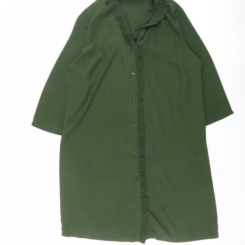 Jacqueline de Yong Womens Green Polyester Shirt Dress Size 12 V-Neck Button