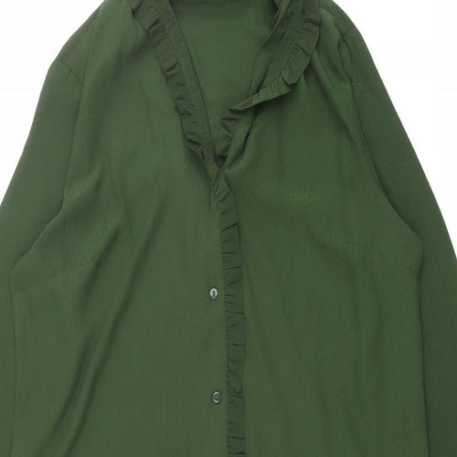 Jacqueline de Yong Womens Green Polyester Shirt Dress Size 12 V-Neck Button