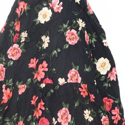New Look Womens Black Floral Viscose Trapeze & Swing Size 12 V-Neck Pullover