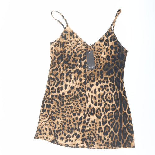 Nasty Gal Womens Brown Animal Print Polyester Camisole Tank Size 10 V-Neck - Leopard Print