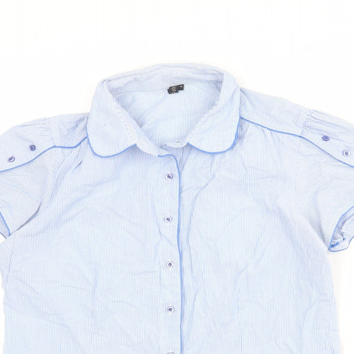 Topshop Womens Blue Striped 100% Cotton Basic Button-Up Size 12 Collared