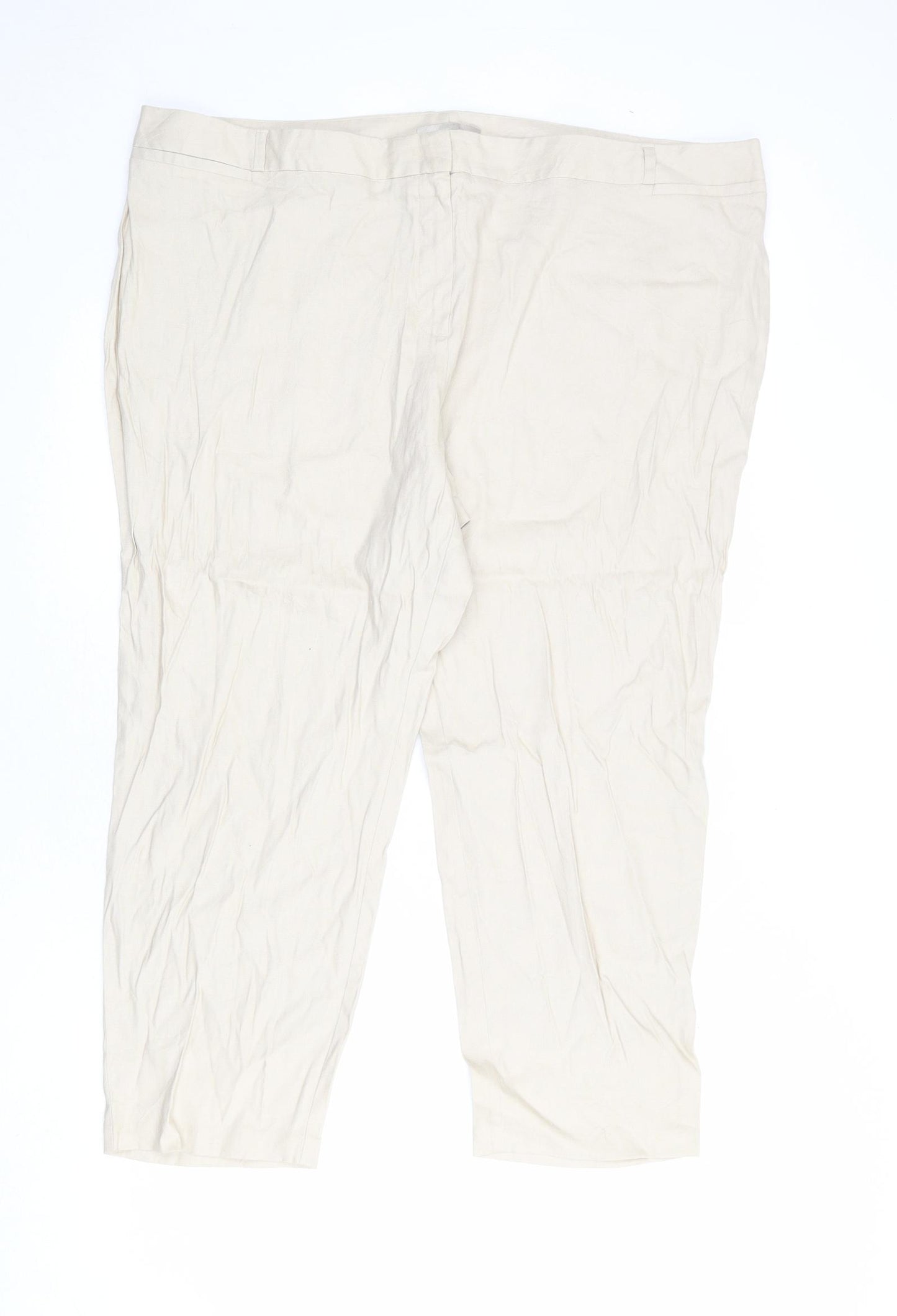 Marks and Spencer Womens Ivory Linen Cropped Trousers Size 22 L24 in Regular Zip