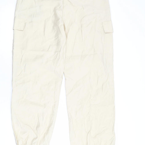 Marks and Spencer Womens Ivory Modal Cargo Trousers Size 14 L30 in Regular Zip