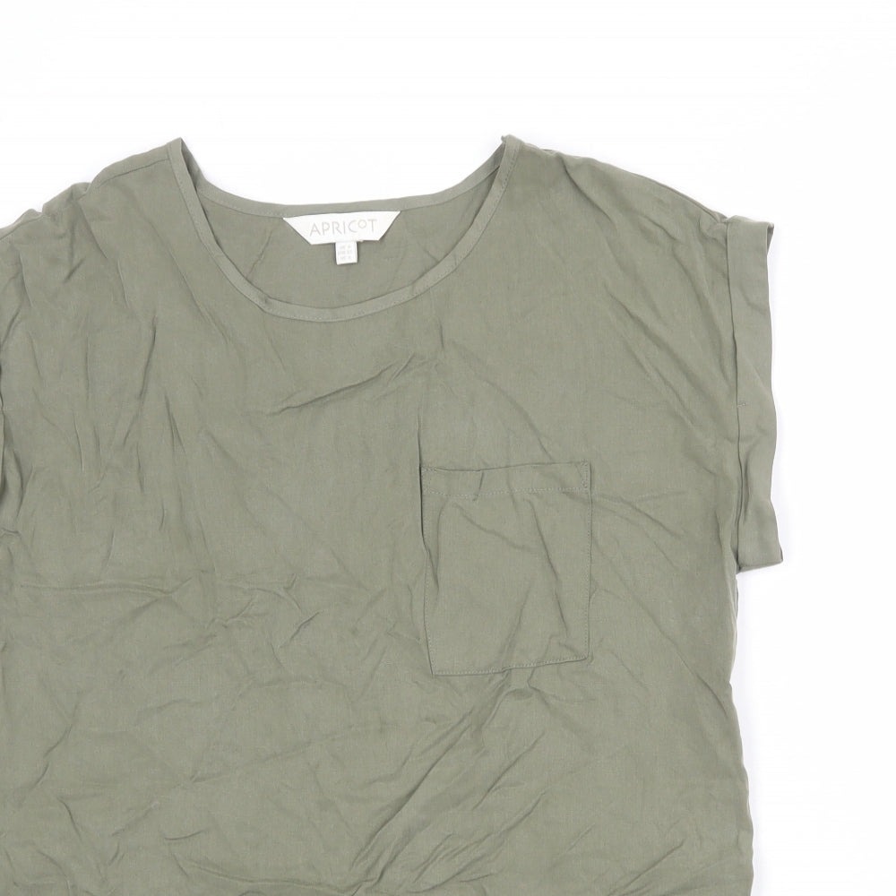 Apricot Womens Green Lyocell Basic T-Shirt Size 8 Round Neck - Pocket Detail
