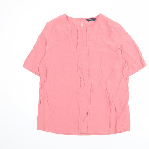 Marks and Spencer Womens Pink Viscose Basic Blouse Size 12 Round Neck