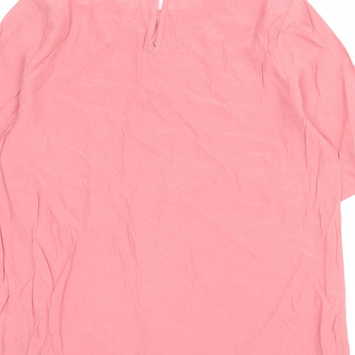 Marks and Spencer Womens Pink Viscose Basic Blouse Size 12 Round Neck