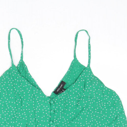 New Look Womens Green Polka Dot Viscose Camisole Tank Size 14 V-Neck