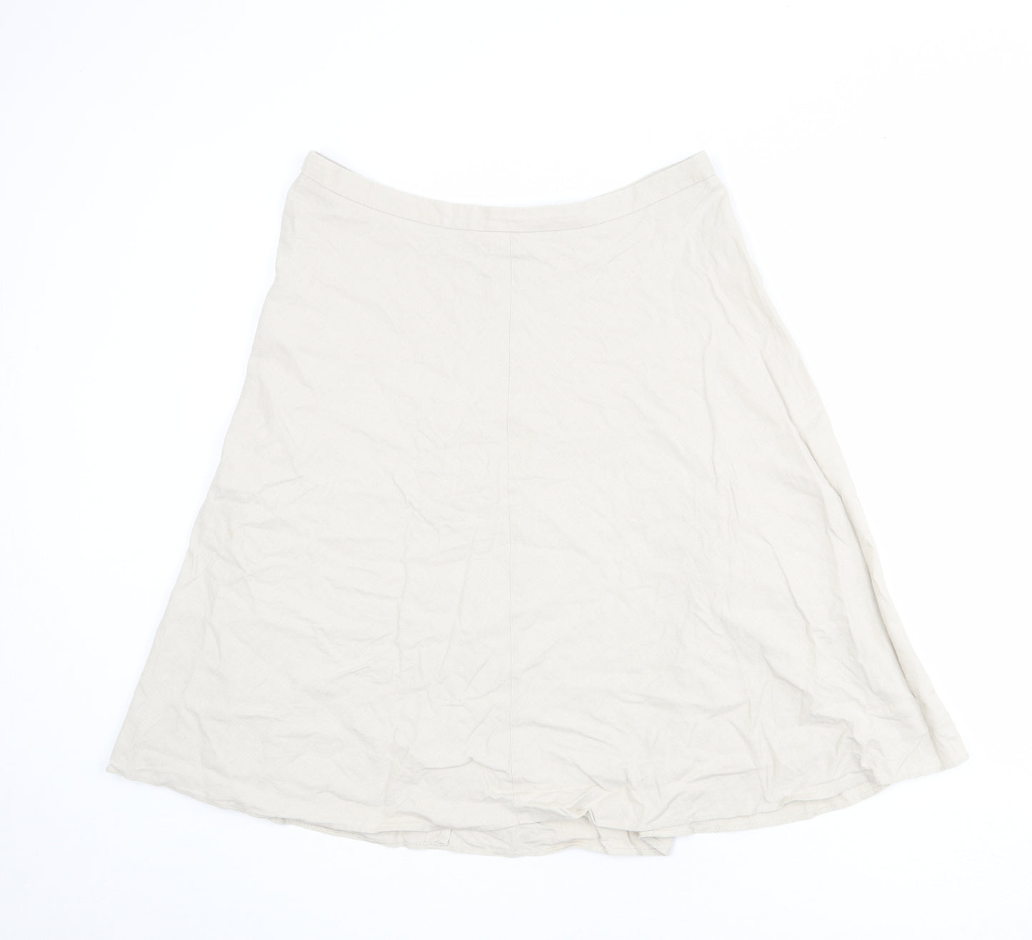 Marks and Spencer Womens Beige Linen Swing Skirt Size 14 Zip