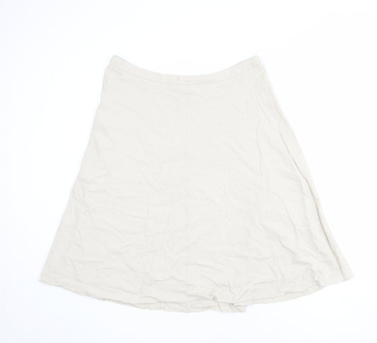 Marks and Spencer Womens Beige Linen Swing Skirt Size 14 Zip