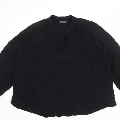 Marks and Spencer Womens Black Viscose Basic Blouse Size 20 V-Neck