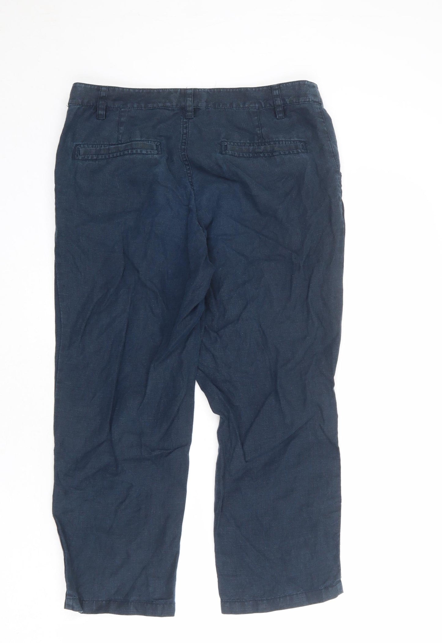 Fat Face Womens Blue Linen Trousers Size 10 L23 in Regular Zip
