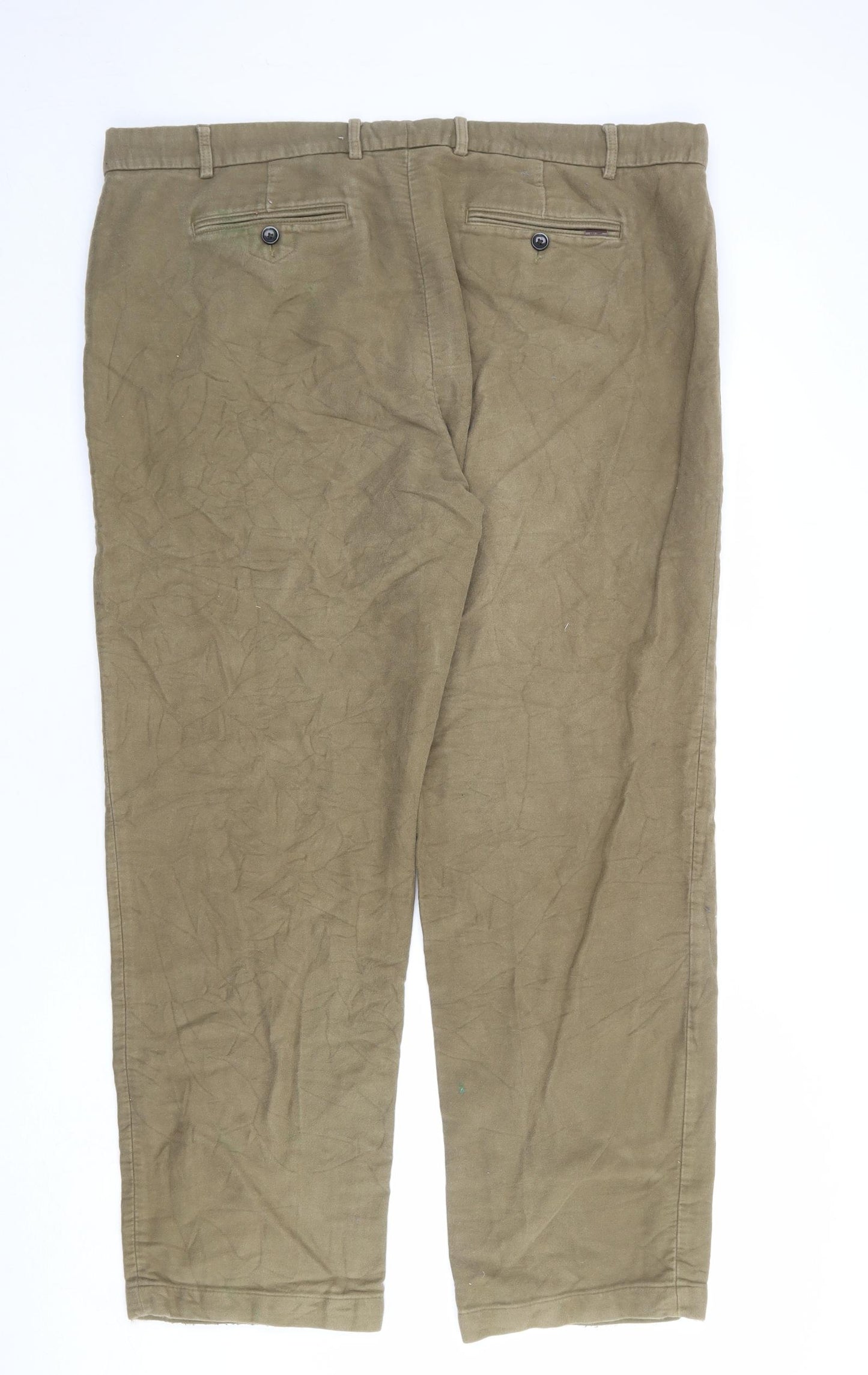 Marks and Spencer Mens Brown Cotton Trousers Size 44 in L31 in Regular Zip
