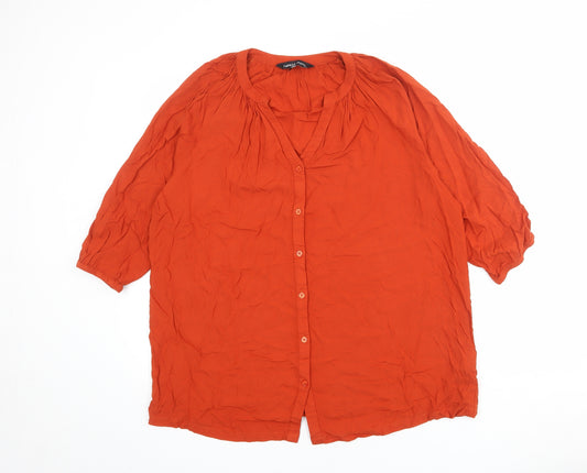 Capsule Womens Orange Viscose Basic Button-Up Size 18 V-Neck