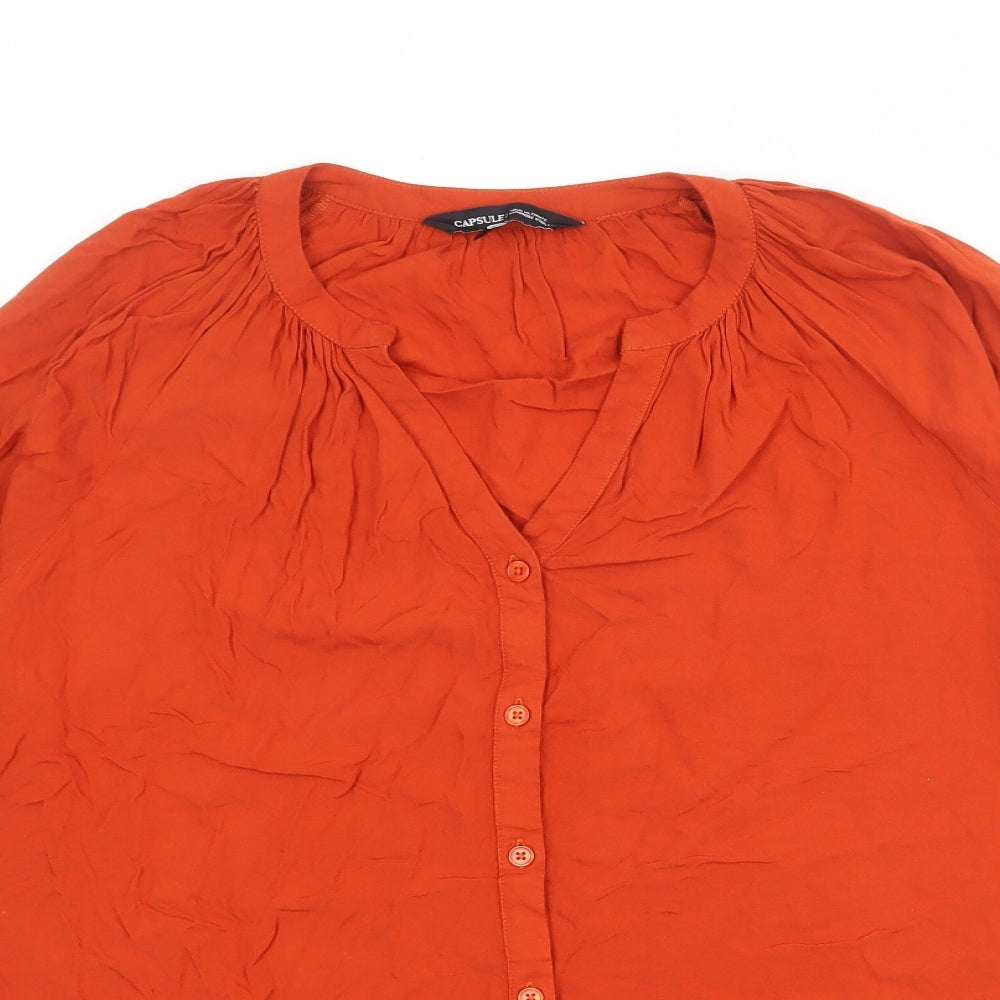 Capsule Womens Orange Viscose Basic Button-Up Size 18 V-Neck