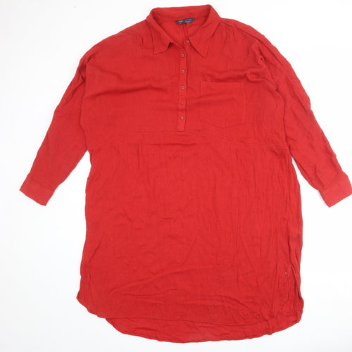 Marks and Spencer Womens Red Cotton Shirt Dress Size 18 Collared Button
