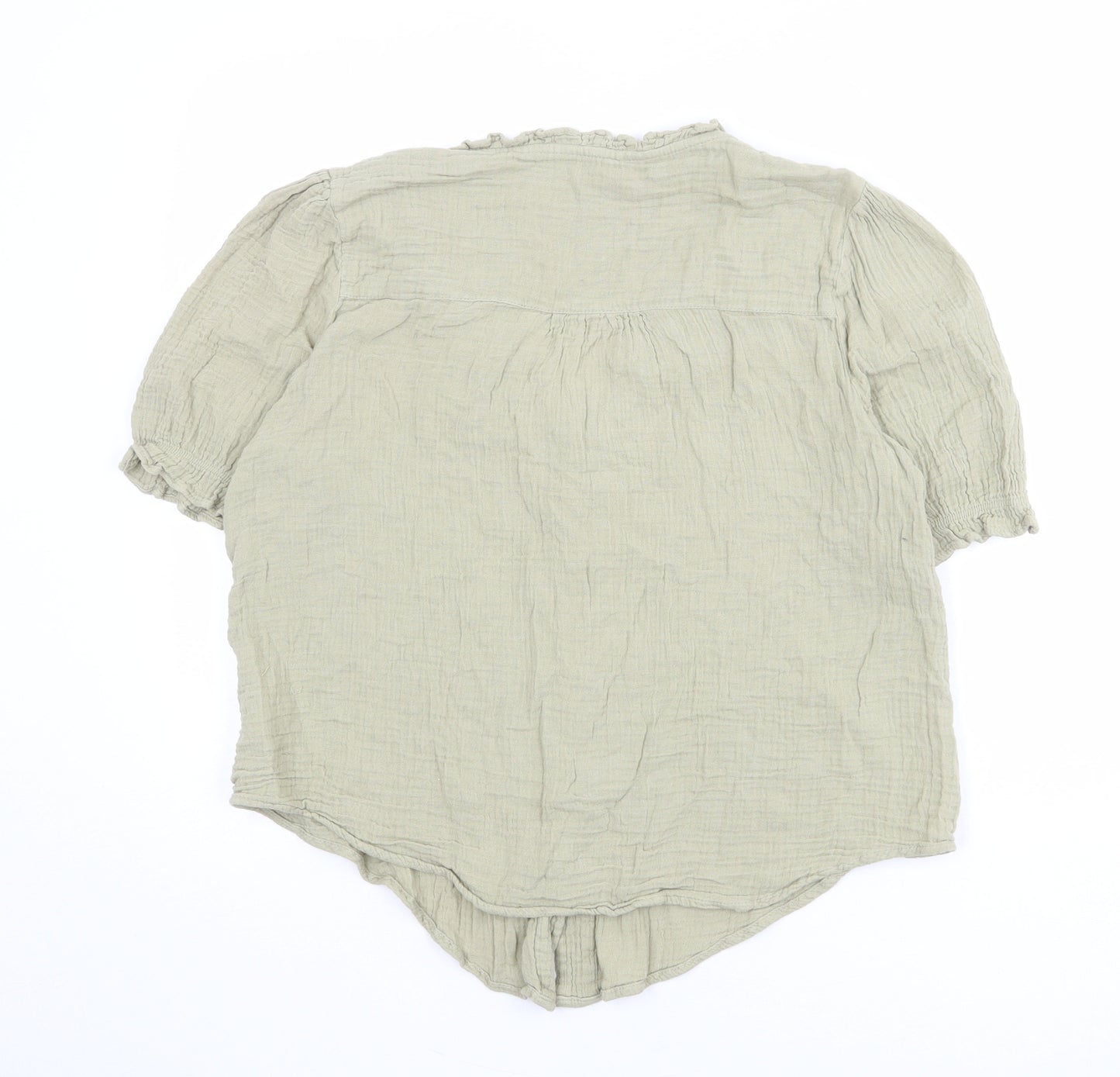 Per Una Womens Green 100% Cotton Basic Button-Up Size 12 V-Neck