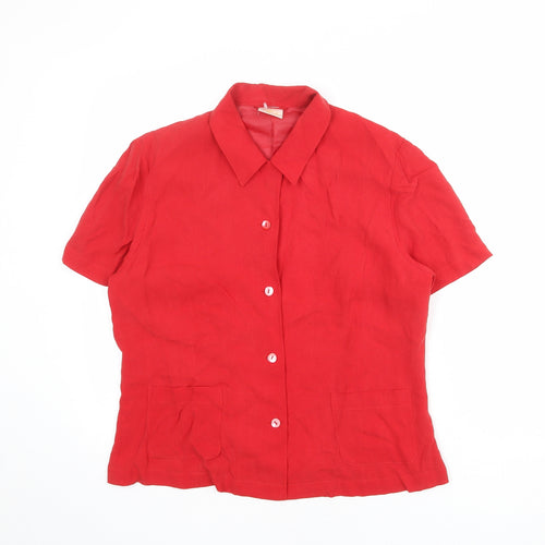 Country Casuals Womens Red Cupro Basic Button-Up Size 14 Collared