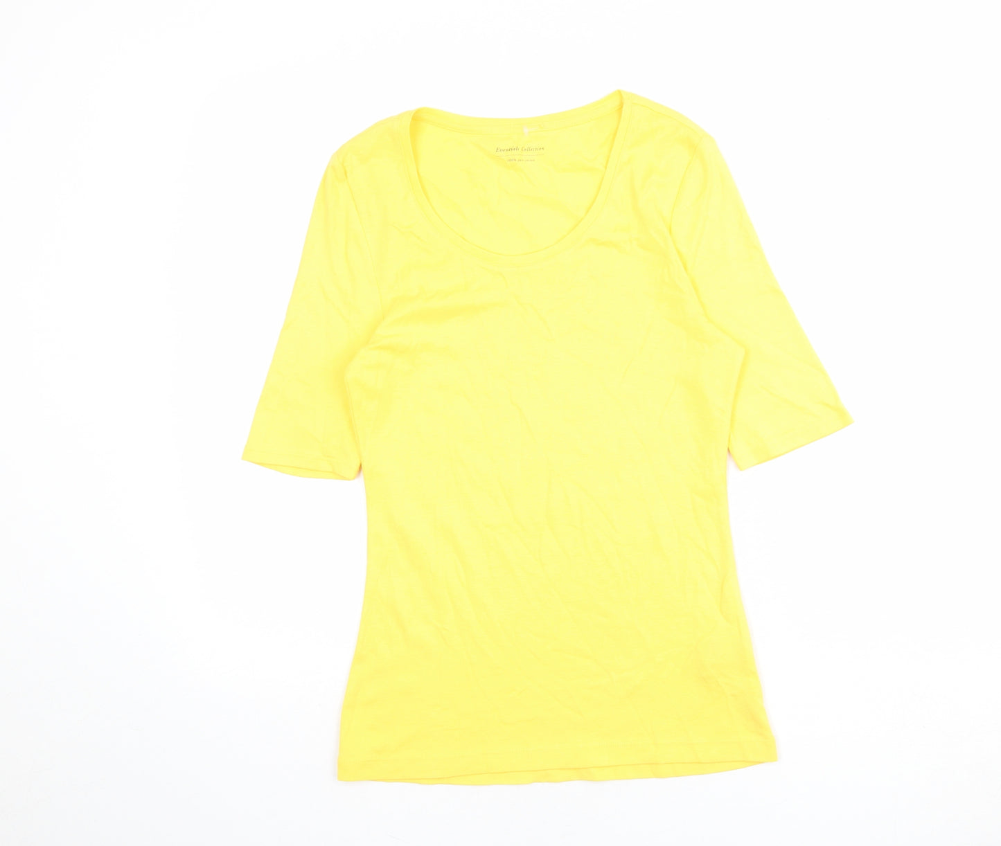 Marks and Spencer Womens Yellow 100% Cotton Basic T-Shirt Size 12 Scoop Neck