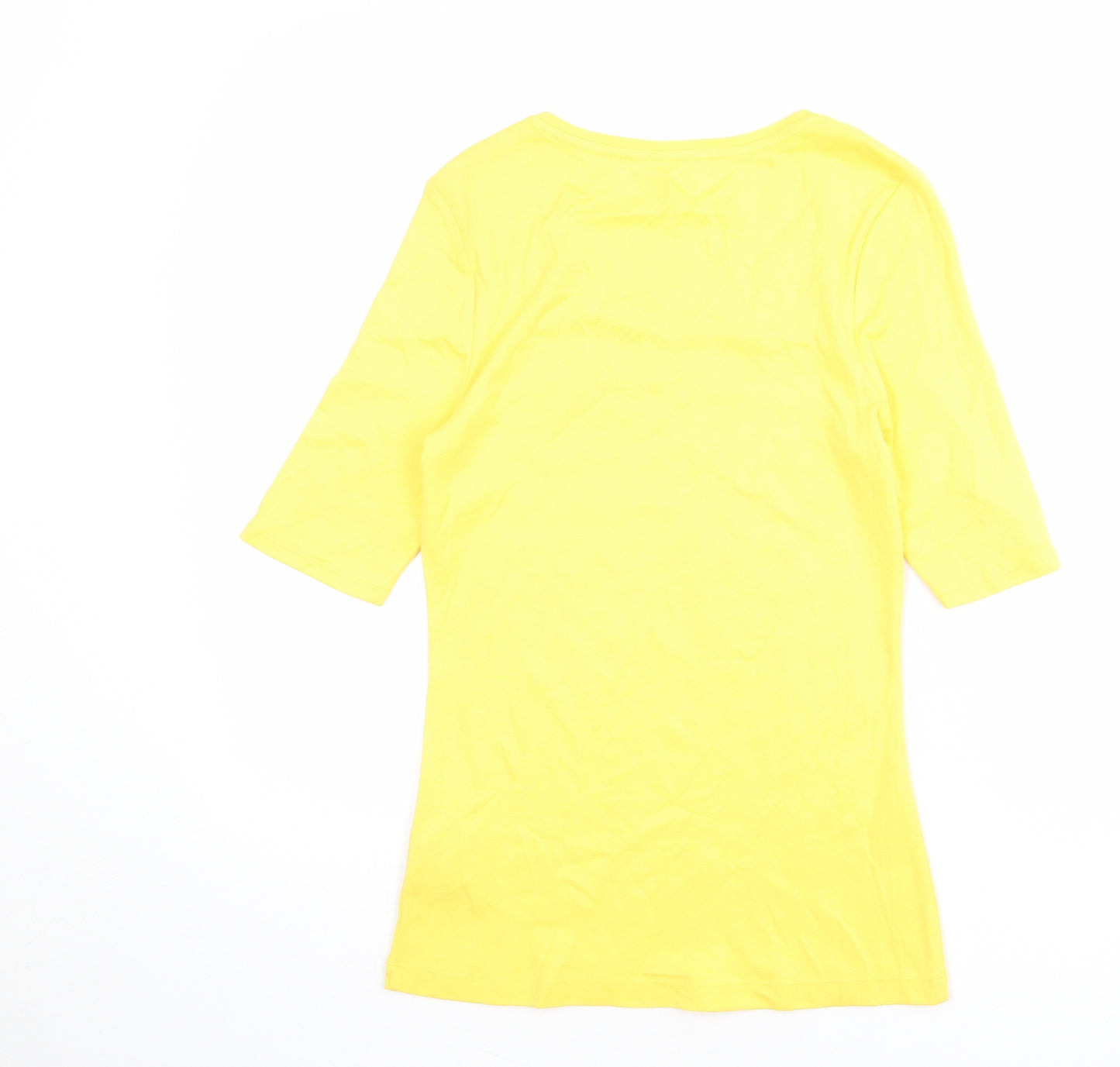 Marks and Spencer Womens Yellow 100% Cotton Basic T-Shirt Size 12 Scoop Neck