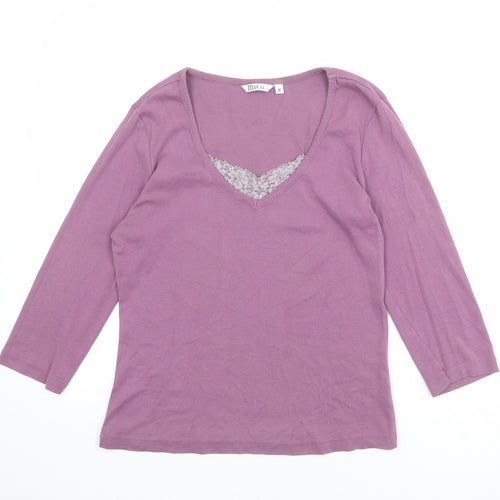 M&Co Womens Purple 100% Cotton Basic T-Shirt Size M V-Neck