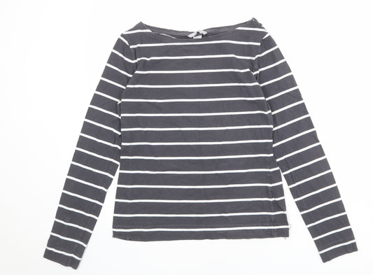 H&M Womens Grey Striped Cotton Basic T-Shirt Size M Boat Neck