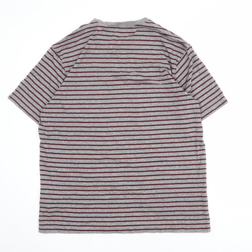 Marks and Spencer Mens Grey Striped Cotton T-Shirt Size M Crew Neck