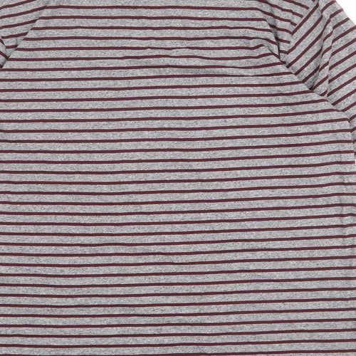 Marks and Spencer Mens Grey Striped Cotton T-Shirt Size M Crew Neck