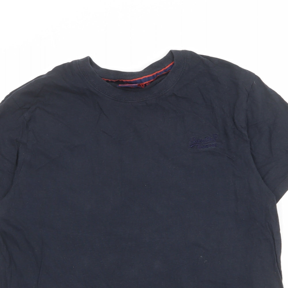 Superdry Mens Blue Cotton T-Shirt Size 2XL Crew Neck