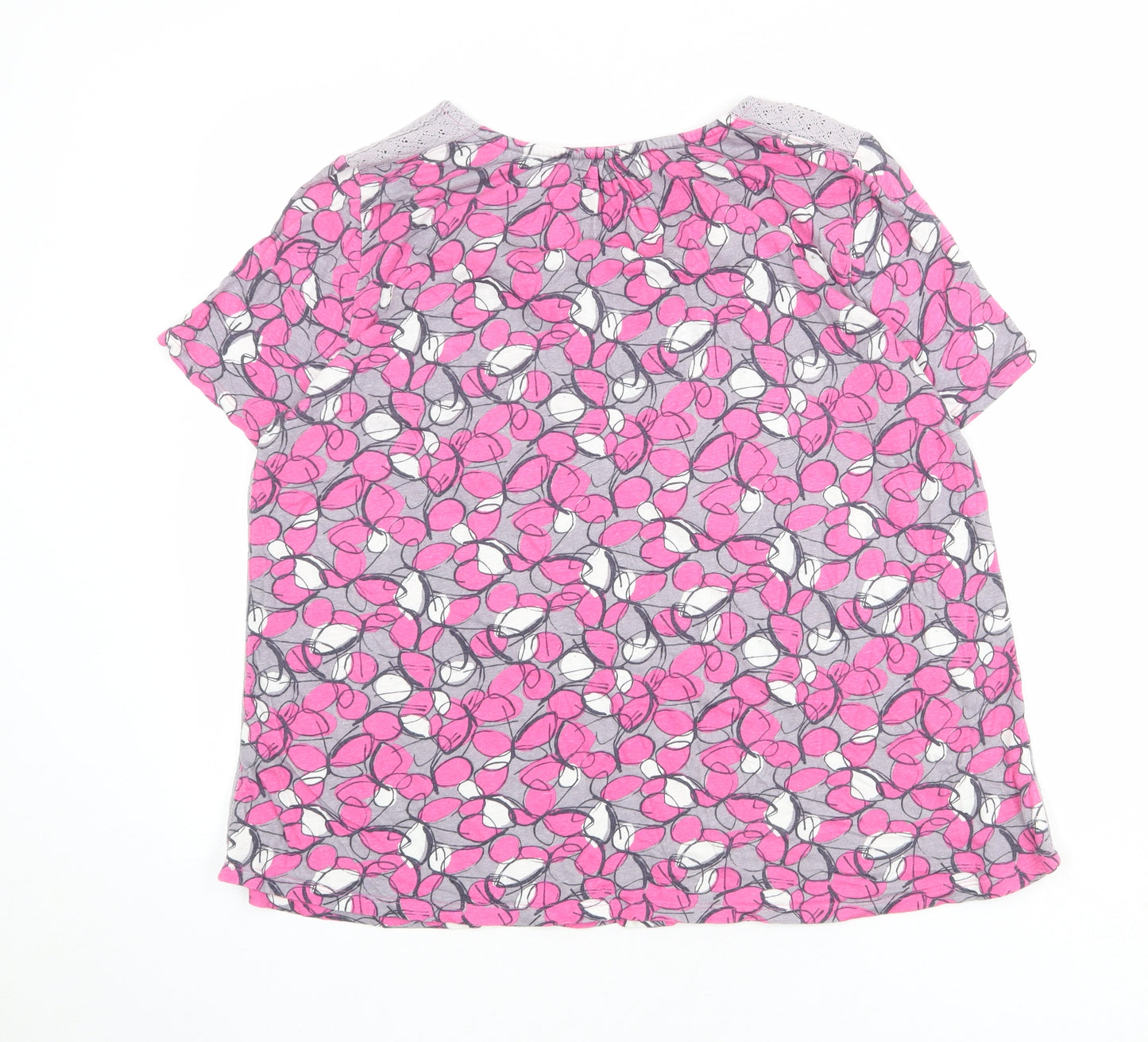 White Stuff Womens Multicoloured Geometric Linen Basic T-Shirt Size 14 V-Neck - Butterfly