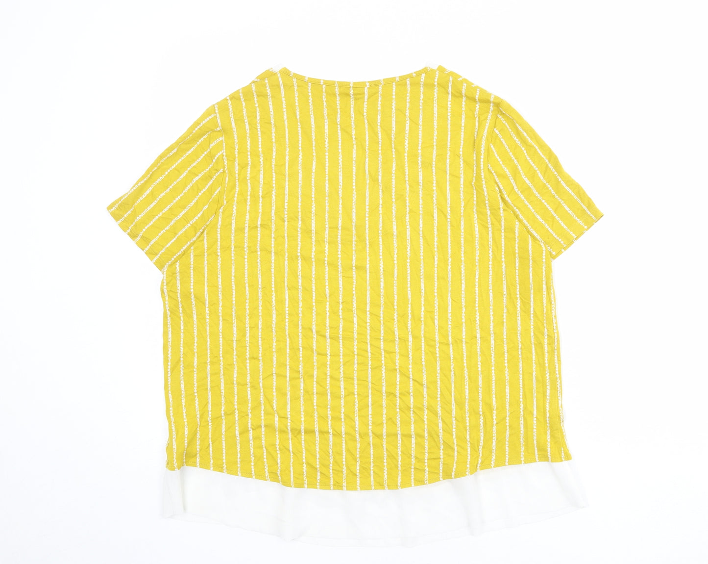 Marks and Spencer Womens Yellow Striped Viscose Basic T-Shirt Size 16 V-Neck