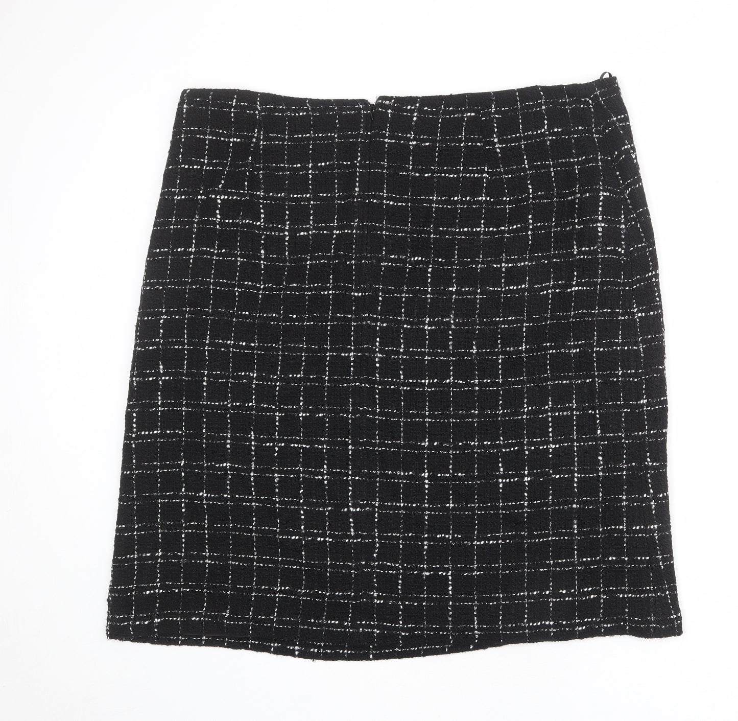 Marks and Spencer Womens Black Check Polyester A-Line Skirt Size 22 Zip