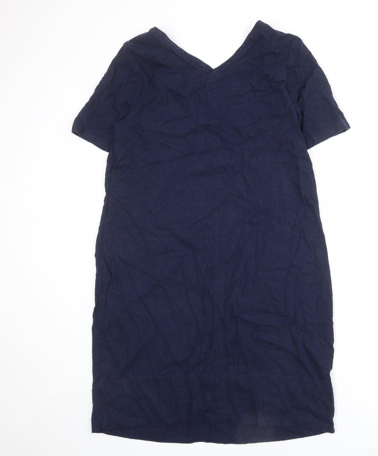 Marks and Spencer Womens Blue Linen A-Line Size 14 V-Neck Pullover