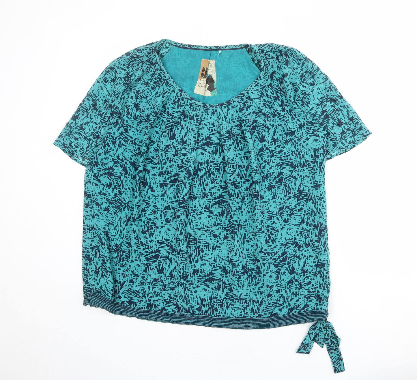Betty Jackson Womens Blue Geometric Polyester Basic Blouse Size 16 Round Neck - Tie Side Detail