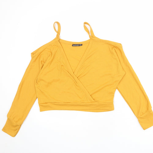 Boohoo Womens Orange Polyester Basic Blouse Size 8 V-Neck - Ribbed